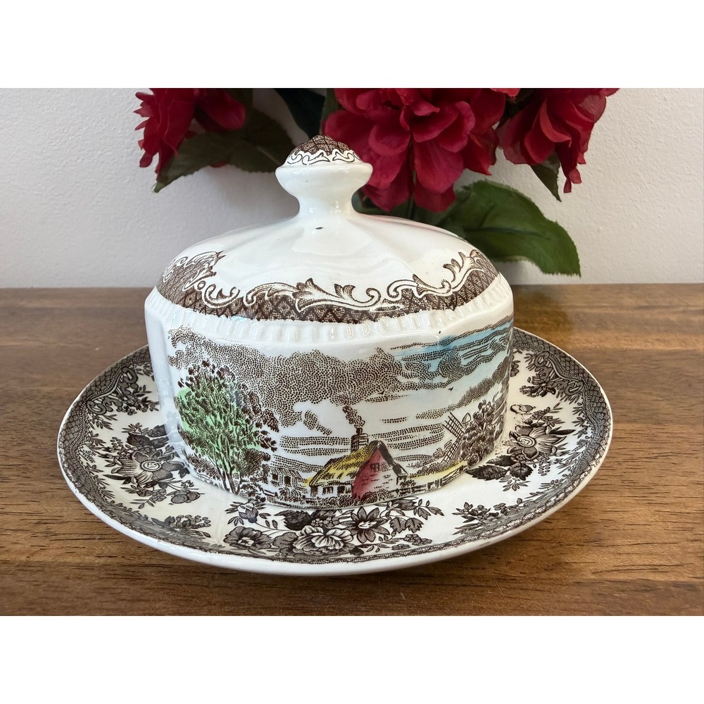 Enoch Wedgwood Asiatic Pheasants Covered Cheese Dish Staffordshire England Farm